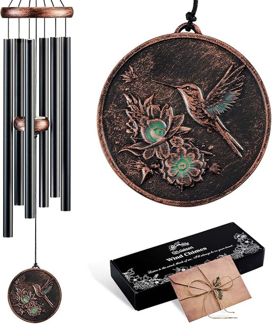 Wind Chimes for Outside, Vintage Hummingbird Deep Tone Wind Chime Outdoor Clearance, Patio Porch Balcony Decoration, Garden Hanging Decor Gifts for Women Mom Grandma (32" Hummingbird)