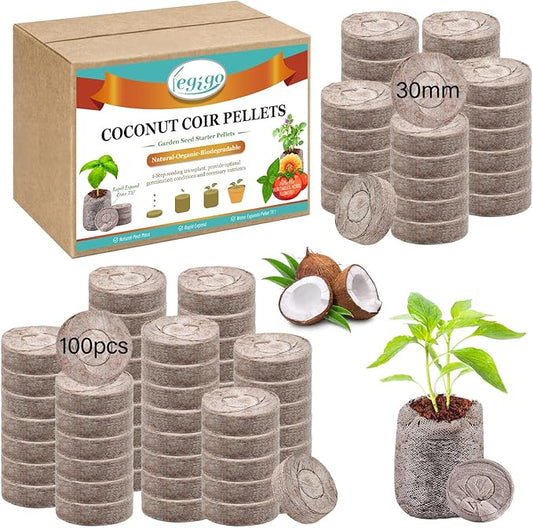Legigo 100 PCS 30mm Coco Coir Pellets Seed Starter Pods, Compressed Seed Starting Coconut Coir Pellets Soil Plugs for Seedlings, Seeds Plant Starter Pods for Garden Planting Herbs Flowers Vegetables