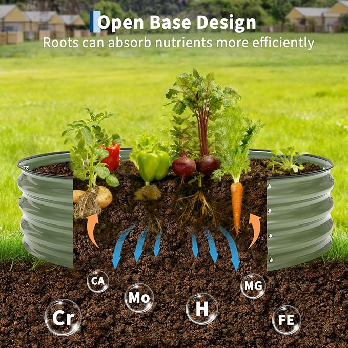 PeakPursuit 4X4x1Ft Galvanized Raised Garden Bed Kit, Metal Raised Garden Bed, Round Planter Box with Open-Ended Base for Vegetables, Flowers, Herbs & Fruits