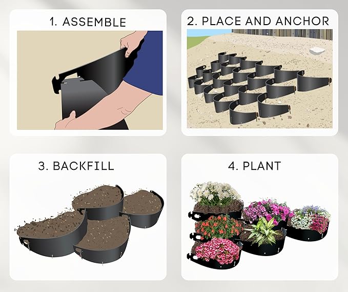 Dirt Locker Erosion Control Hillside Planters, 10-Pack-Black—DIY-Raised Garden Bed Terracing Kit for Mild Slopes, 10°-24°-Geogrid Water Retention Planting Stabilizer-Retaining Wall Compatible