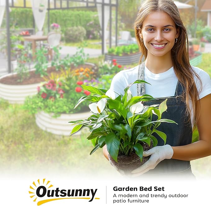 Outsunny 2PCS Galvanized Raised Garden Bed, 7' x 3' x 1' Raised Beds for Gardening with Plant Support Stakes, Rubber Strap Edging and Gloves, Metal Planter Box for Vegetables, Flowers, Cream White