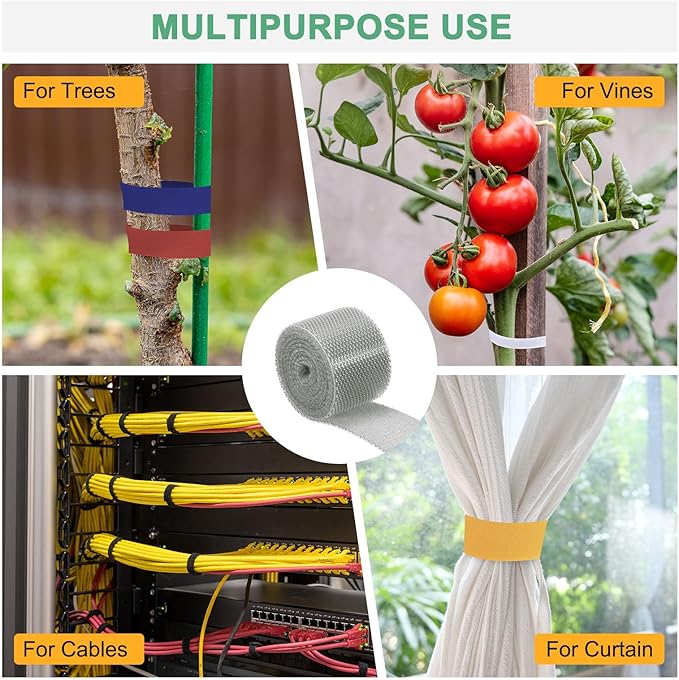 1-Roll Garden Plant Tape, 33 ft x 0.6 in Garden Hook and Loop Plant Ties Multi-Purpose Use Adjustable and Reusable Twist Wire Tape for Plants/Flowers/Vines [Grey]
