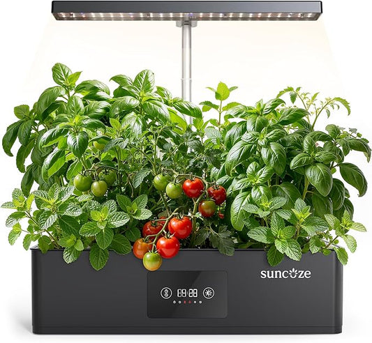 SUNCOZE Hydroponics Growing System Kit with 24W Dimmable Grow Light, 12 Pods Indoor Herb Garden with Timer & Local Time Setting, Adjustable Height, Smart Countertop Garden for Home & Kitchen, Black