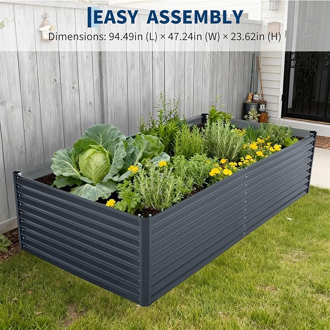 Galvanized Raised Garden Bed Kit with Cover Heavy-Duty Modular Metal Planter Raised Beds for Vegetables with Tool-Assisted Simple Assembly, Reinforced Panels & Optimal Drainage