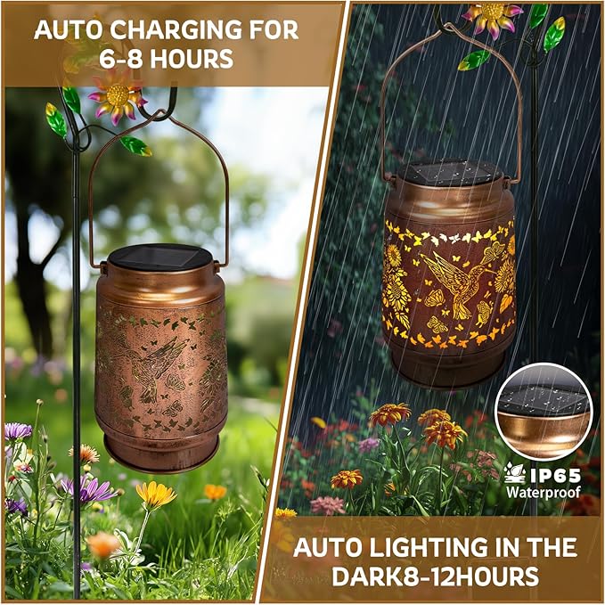 Hummingbird Solar Lanterns Outdoor with Shepherd Hook,Hangling Solar Lights Waterproof Sunflower Garden Decor for Yard Porch Lawn Patio Pathway, Birthday Gifts for Women Mom Grandma Sister Friend