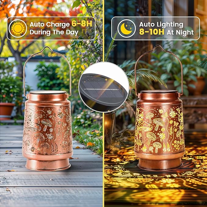 Homemory Christmas Gifts for Women Mom Grandma, Solar Lanterns Mushroom Lights Outdoor Waterproof Garden Decor, LED Hanging Solar Lights for Yard, Patio, Backyard, Porch, Lawn