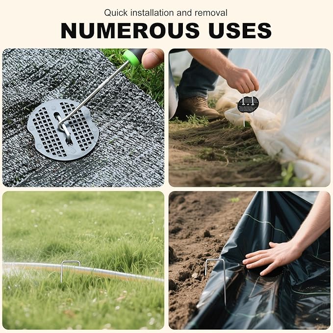 50 Pcs Landscape Staples Stakes+50 Gasket, 6 Inch Galvanized Garden Stakes, 11 Gauge U-Shaped Yard Stakes for Outdoor Decorations, Heavy Duty Ground Stakes for Landscape Securing Weed Barrier Fabric
