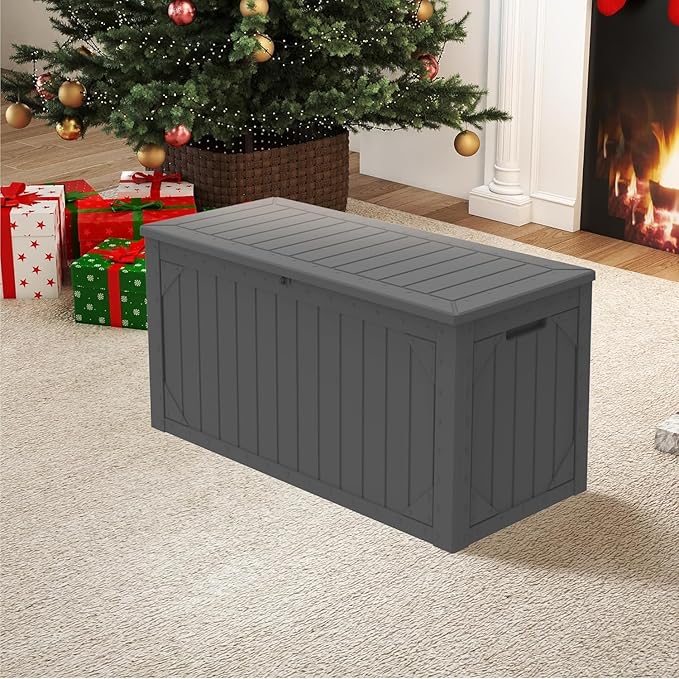 Yardgrace 110 Gallon Resin Deck Box Waterproof Outdoor Storage Box for Patio Furniture Pool Accessories Indoor Storage for Cushion Garden Tools, Gray