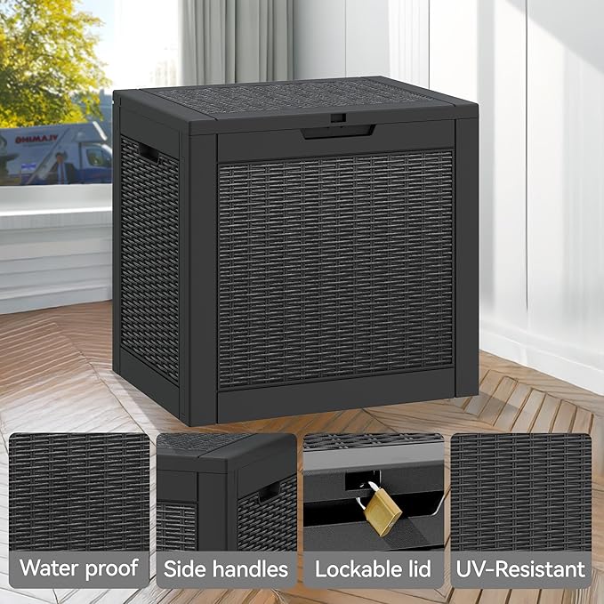 NBYSGO Outdoor Storage Box, Resin Deck Boxes Indoor and outdoor, Waterproof Storage Box Lockable Lid (Black, 35 Gallon)
