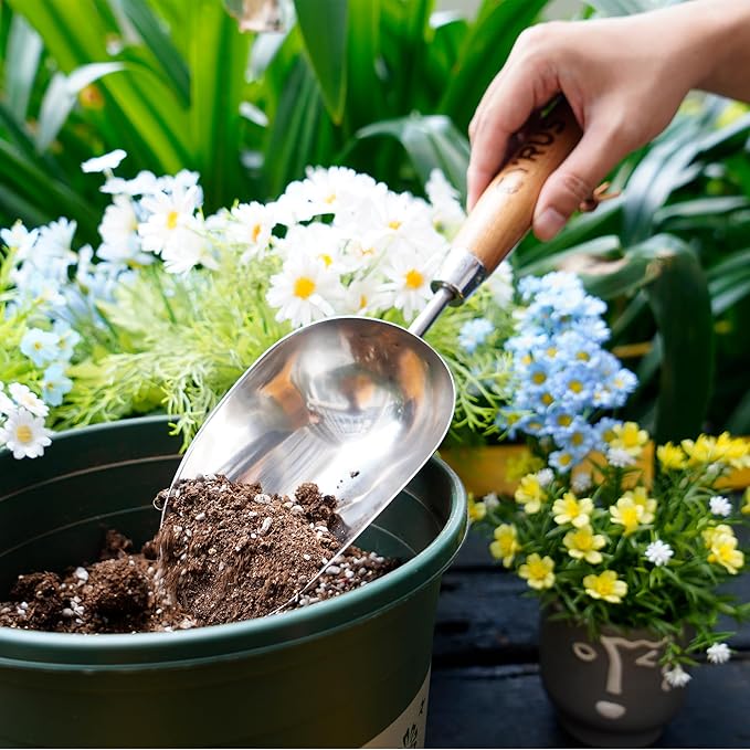 CYRUS Garden Shovel 13" Stainless Steel,Soil Scoop for Indoor Plants,Small Hand Shovels for Gardening,Garden Spade for Plant Transplanting, Digging and Weeding