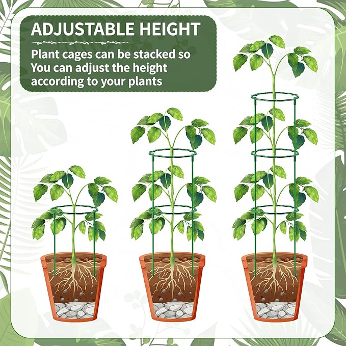 Moiggonoy 24 Pack Plant Support Stakes Sets - Versatile Plant Cages, Stackable Garden Flower Support， Small Plant Stakes for Indoor Plants,Tomato,Monstera, Peony, Hydrangea, Climbing Plants