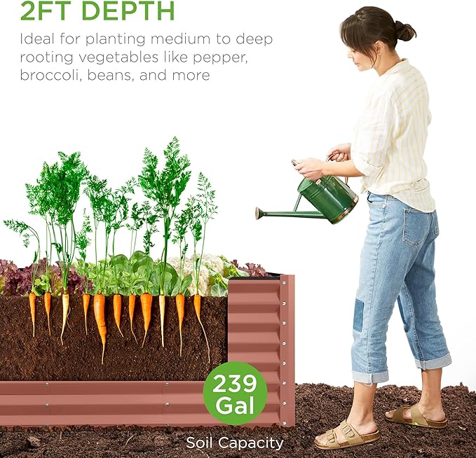 Best Choice Products 8x2x2ft Raised Outdoor Metal Garden Bed, Rectangular Planter Box for Herbs, Flowers, and Deep Root Vegetables w/ 240 Gallon Capacity - Terracotta