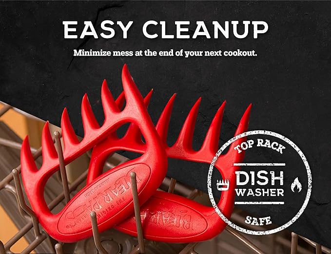 Bear Paws Meat Claws - The Original Meat Shredder Claws for Pulled Pork, USA Made - Easily Lift, Shred, Pull and Serve Pork, Chicken, Brisket and Turkey - Gift for Dad on Christmas! (Red)
