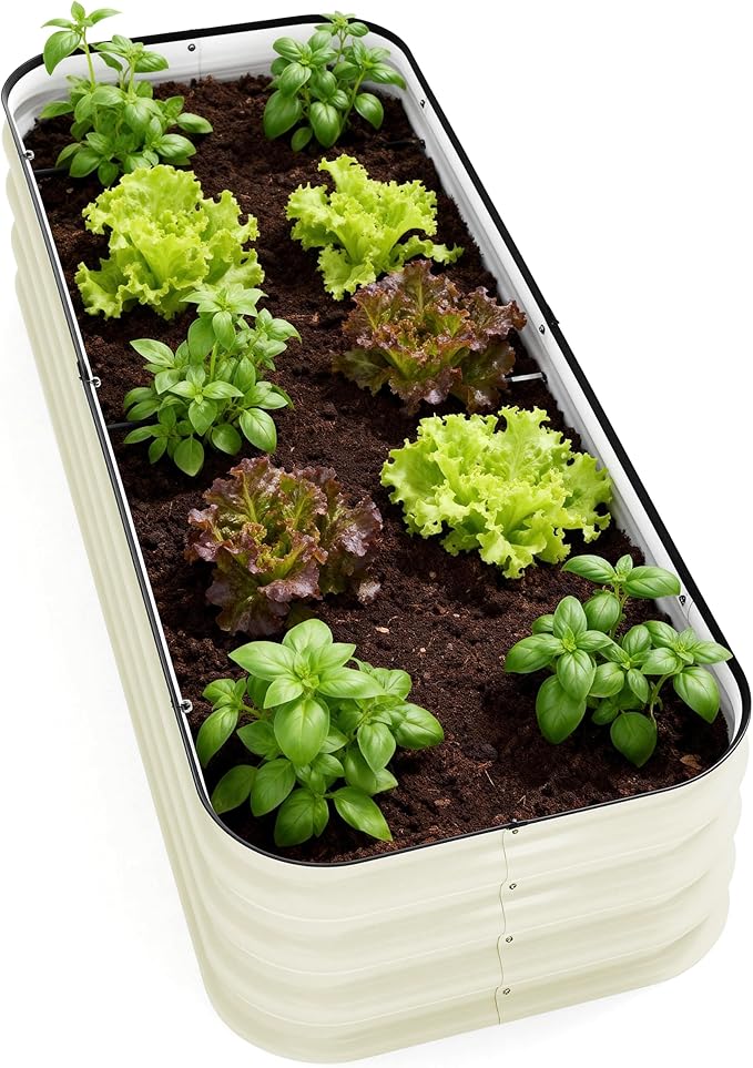 DaisyVibe Raised Garden Bed Kit, Planter Raised Garden Boxes Outdoor, Oval Large Metal Raised Garden Beds for Vegetables Flowers (White, 5ftx2ftx1ft)