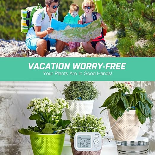 Automatic Plant Waterer Indoor Self Watering System for 15 Potted Plants, Auto Drip Irrigation Kit Programmable Water Timer with Smart Humidity Detection, Blue