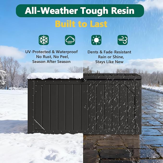 MAKE CHANGES Outdoor Storage Box,100 Gallon Deck Box Outdoor Storage Bench Outside Waterproof Resin Storage Bench, Lockable Patio Cushions, Garden Tools Storage For Furniture, UV Resistant