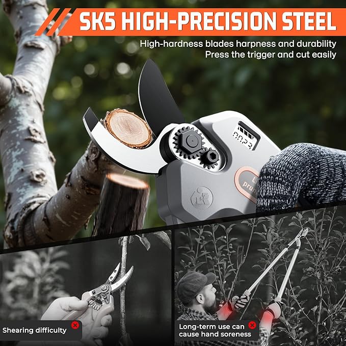 uoeos Electric Pruning Shears for Gardening,Garden Shears Brushless Trimming Branch Cutter 0.5 Second Shear Speed 0.9-1.5"Cutting Diameter,Pruning Shears with 6000 Cuts of 2 Rechargeable Battery