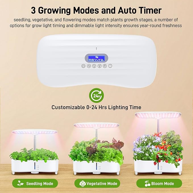 Hydroponics Growing System Kit 15 Pods Misting Herb Garden Indoor Garden Indoor Gardening System 5L Water Capacity 48W Grow Light Gardening Gifts for Women (White)