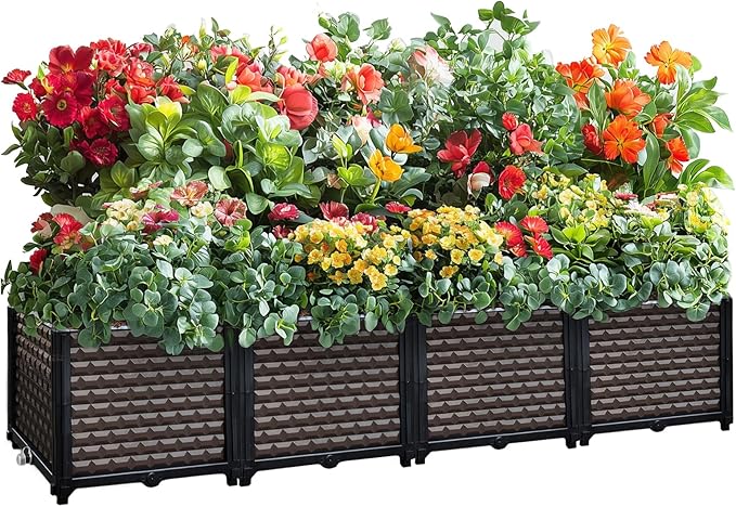 Large Planters for Outdoor Plants 14" Tall Planter Box, Raised Beds for Gardening Self Watering, Elevated Planter Box with Legs, Rectangular Garden Planters for Outdoor Plants Flowers, 62.9"L x 15.7"W