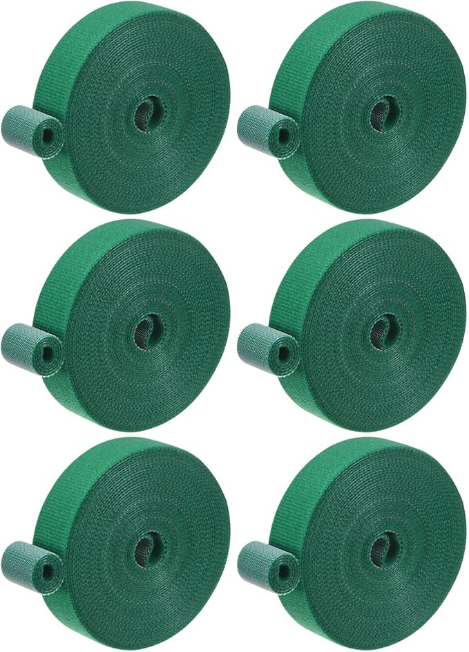 6-Roll Garden Plant Tape, 16 ft x 0.8 in Garden Hook and Loop Plant Ties Multi-Purpose Use Adjustable and Reusable Twist Wire Tape for Plants/Flowers/Vines [Green]