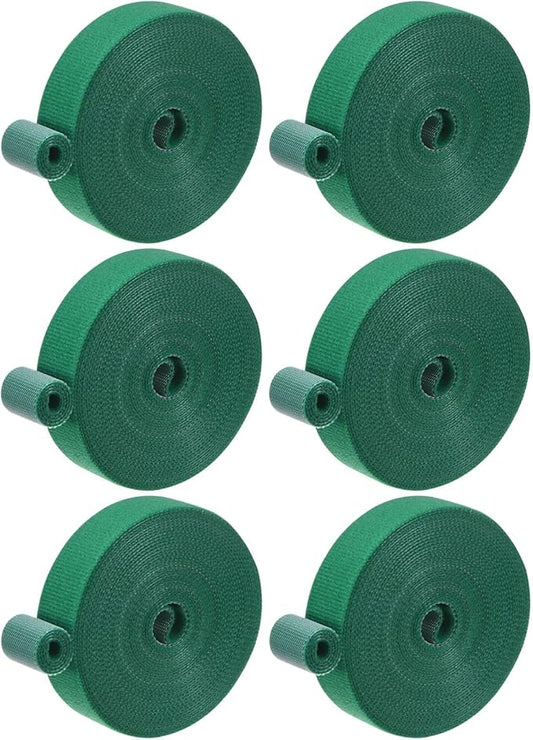 6-Roll Garden Plant Tape, 16 ft x 0.8 in Garden Hook and Loop Plant Ties Multi-Purpose Use Adjustable and Reusable Twist Wire Tape for Plants/Flowers/Vines [Green]
