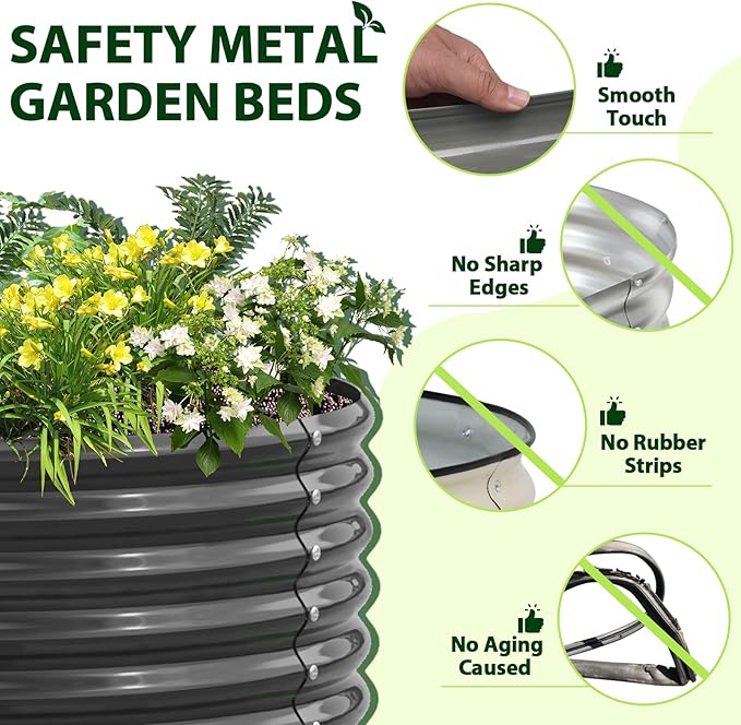 A ANLEOLIFE 6-Pack 4X4X1.5ft & 6X2X1.5ft Deep Root Galvanized Raised Garden Beds Outdoor for Planting Vegetables Flowers Herb, Quartz Grey