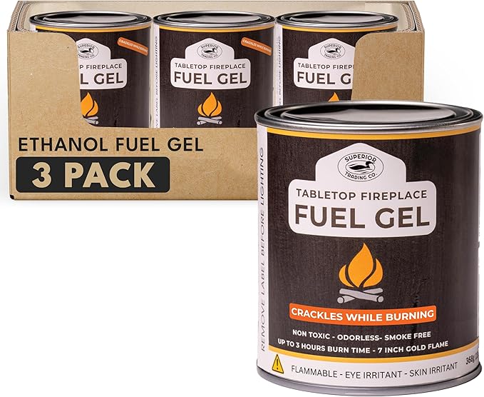 Superior Trading Co. Real Flame Gel Fuel Cans for Fireplace, Clean-Burning Ethanol Fuel Gel, Smoke-Free, 3-Hour Burn, Indoor Safe, 368g, 3 Pack