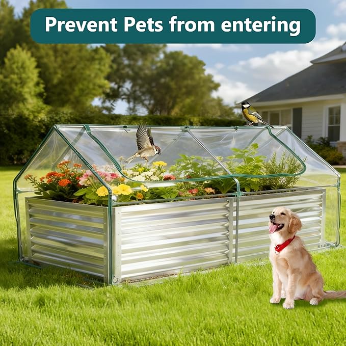 Smug Outdoor Raised Garden Bed with Transparent Waterproof Cover for Growing Vegetables, Cold-Resistant Planter Box Kit with Large Screen Windows for Herbs & Flowers, 6x3x2ft