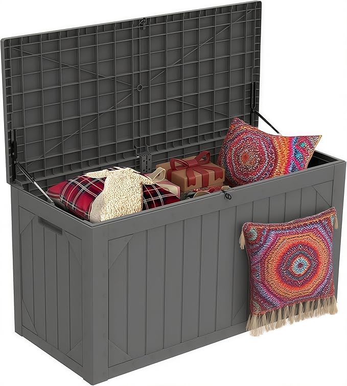Yardgrace 110 Gallon Resin Deck Box Waterproof Outdoor Storage Box for Patio Furniture Pool Accessories Indoor Storage for Cushion Garden Tools, Gray