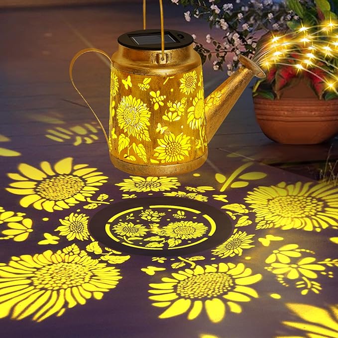 Christmas Gifts Sunflower Solar Watering Can Lights, Outdoor Waterproof Garden Lanterns with Shepherd Hook, Solar Garden Decor for Yard Outdoor Landscape Pathway, Gift for Women Mom Grandma, 2 Pack