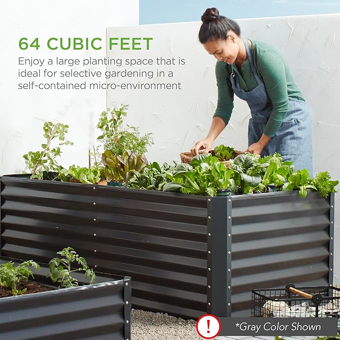 Best Choice Products 8x4x2ft Outdoor Metal Raised Garden Bed, Deep Root Planter Box for Vegetables, Flowers, Herbs, and Succulents w/ 478 Gallon Capacity - Navy