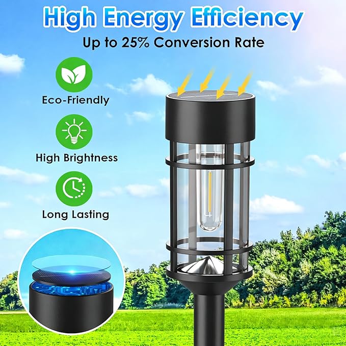 Mancra Solar Pathway Lights Outdoor, 8 Pack Metal Glass Solar Lights Outdoor Waterproof Auto On/Off Landscape Path Lighting Garden Decor for Yard Walkway Driveway, Cool White