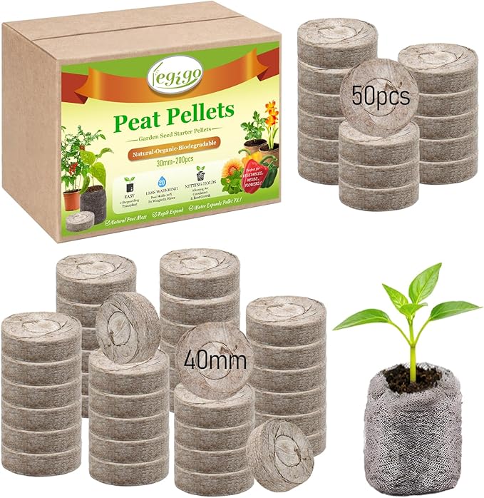 Legigo 50 PCS 40mm Peat Pellets Seed Starter Soil, Compressed Seed Starting Pods Plant Starter Soil Pods Plugs for Seedlings, Peat Pods for Starting Seeds, Herbs Tomatoes Flowers and Vegetables