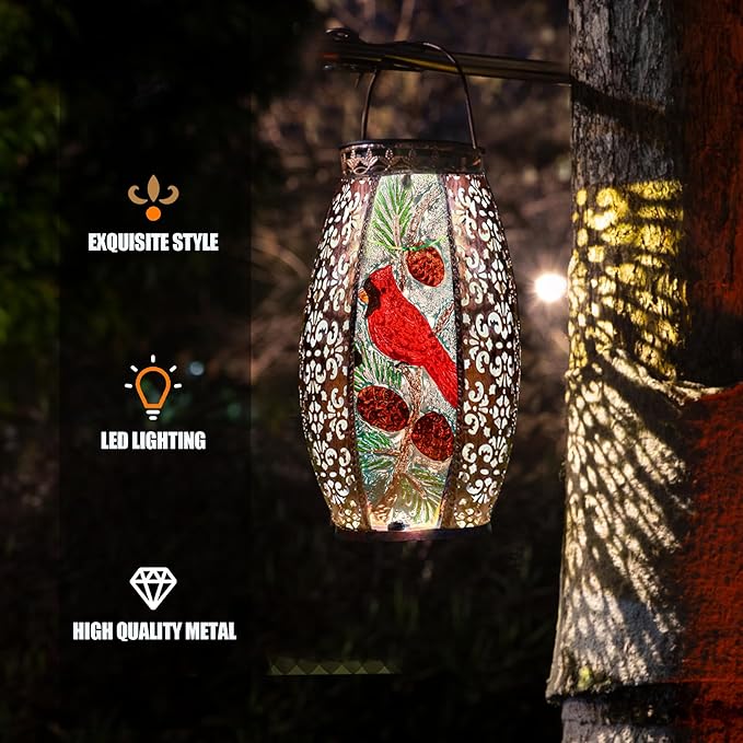 Cardinal Gifts for Women,Solar Outdoor Christmas Decor Lantern Garden Decor Lights Patio Decorations Sympathy Gifts for Loss of Mom/Dad/Loved One-Memorial Lantern