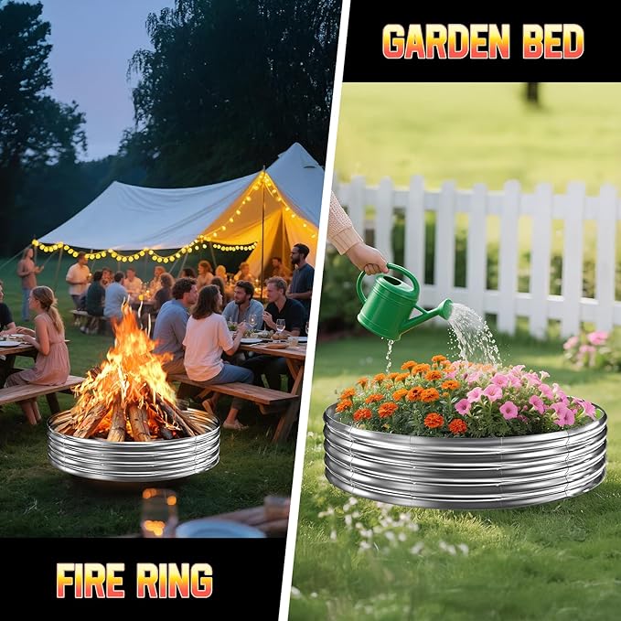 48 Inch Round Galvanized Fire Pit Ring/Fire Ring, Heavy Duty Wood Burning Fire Pits&Outdoor Fireplace,Perfect for Outdoor Gatherings and Campfires in The Yard/Garden/Park/Beach (4 FT Diameter, Silver)