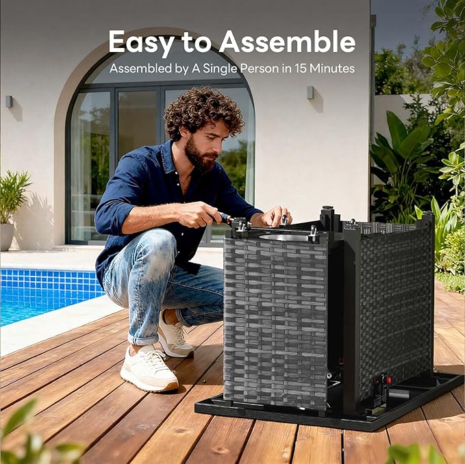 ZAFRO 42.91 Inch Outdoor Fire Pit Table 50,000 BTU, Rectangular Firepit Table with Glass Stones & Lid, 2 in 1 Fire Table for Patio, Backyard, Deck, or Garden, Black