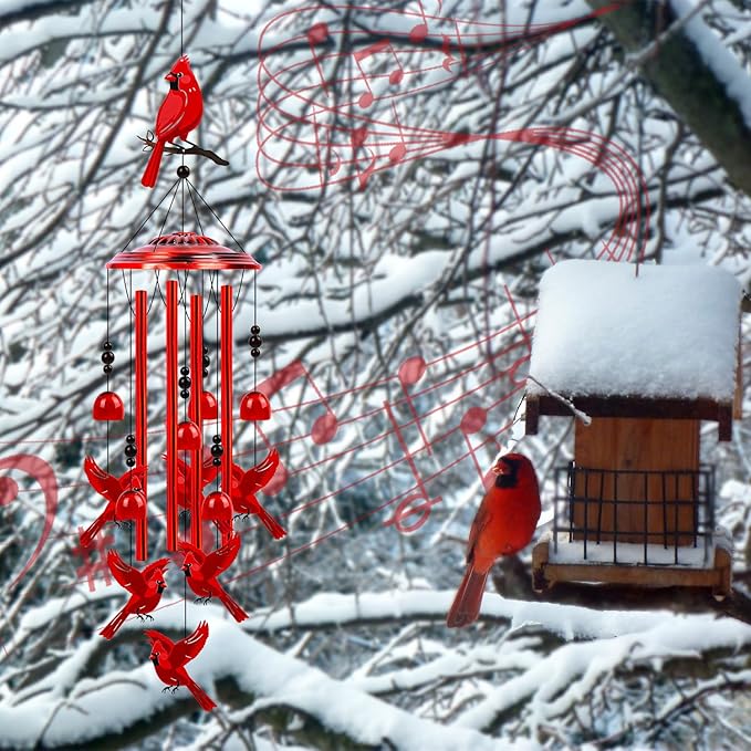 Cardinal Wind Chimes for Outside - Cardinal Gifts for Women, Memorial Wind Chimes for Outdoor, Mom Grandma Sisters Girlfriend Birthday, Home Garden Patio Yard Decor