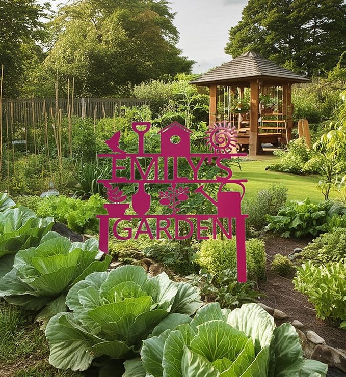 Custom Garden Sign, Garden Sign, Personalized Garden Sign, Garden Stake (27" W x 23" H, Pink)
