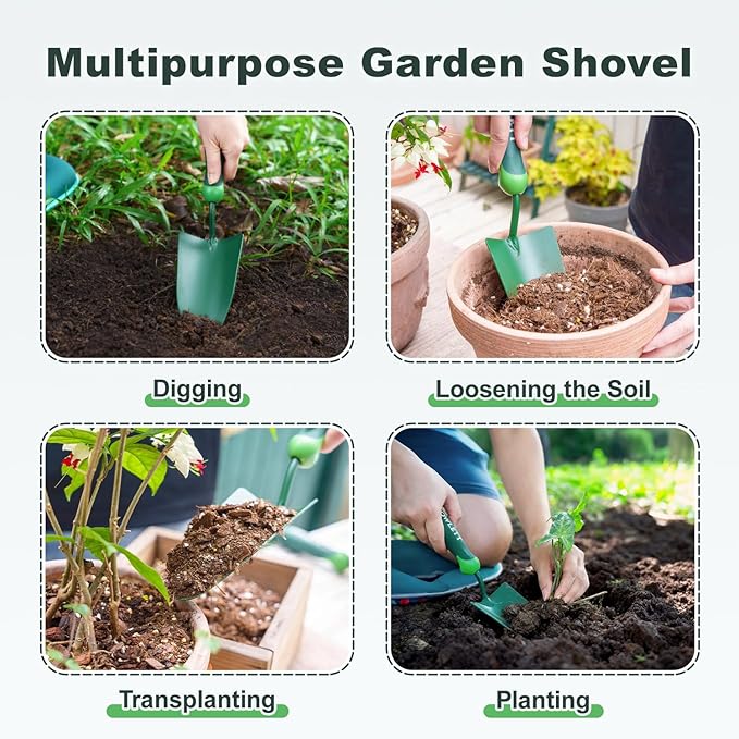 Garden Trowel, Hand Shovel with Soft Ergonomic Handle, Small Garden Shovels Rustproof Gardening Hand Tools with Hanging Hole for Digging, Planting, Transplanting, Weeding