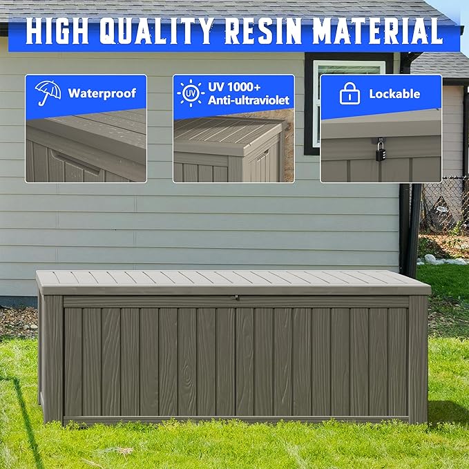 NBYSGO Outdoor Storage Box, Resin Deck Boxes Indoor and outdoor, Waterproof Storage Box Lockable Lid (Grey,200 Gallon)