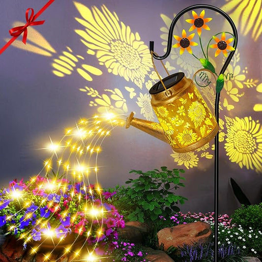 Christmas Gifts Solar Solar Lanterns Garden Decor Sunflower Lights, Large Hanging Lantern with Shepherd Hook, Waterproof Outdoor Decor for Landscape Pathway Yard, Gifts for Mom Women Mothers Day