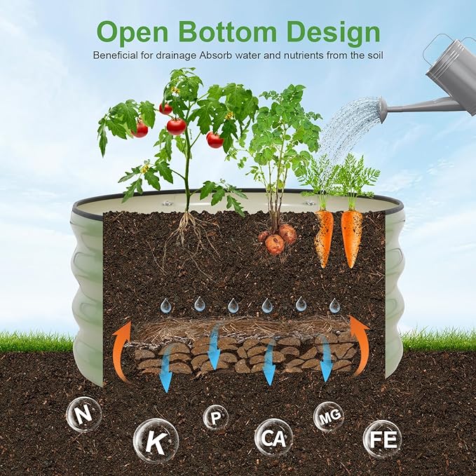 Galvanized Raised Garden Bed- 2Pcs 2x2x1FT Metal Planter Boxes Outdoor | Round Steel Raised Bed Kit & Fire Pit Ring for Gardening with Protective Tape, Gloves for Vegetables, Flower (Green)