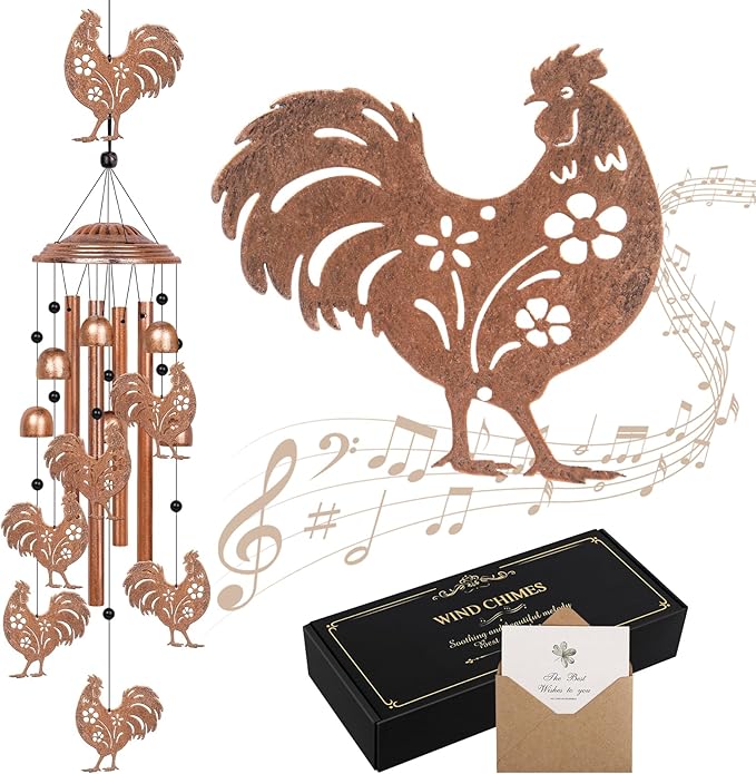 YHmall Chicken Wind Chimes for Outside, 35" Chicken Gifts for Women Mom Men Dad Grandma Grandpa, Rooster Decor Windchimes Outdoors for Patio Home Garden Decorations