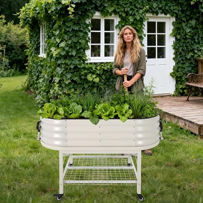 Galvanized Raised Garden Bed Kit with Cover Heavy-Duty Modular Metal Planter Raised Beds for Vegetables with Tool-Assisted Simple Assembly, Reinforced Panels & Optimal Drainage