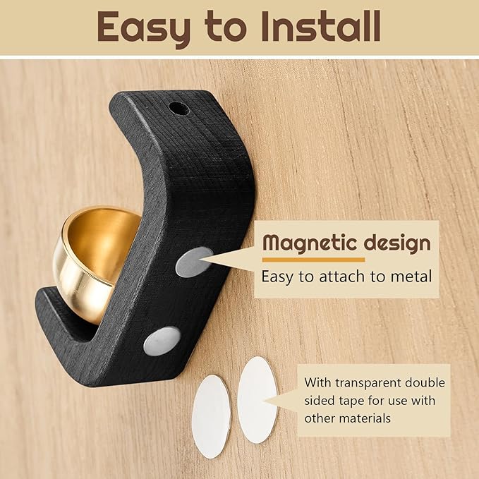 Zonon 2 Pcs Magnetic Wooden Wind Chime Doorbell Decoration Shopkeepers Bell for Door Opening C Shape for Housewarming Gift Refrigerator Room Garden Restaurant (Black)