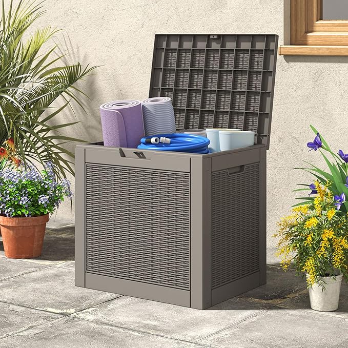 NBYSGO Outdoor Storage Box, Resin Deck Boxes Indoor and outdoor, Waterproof Storage Box Lockable Lid (Grey, 35 Gallon-2 Pack)