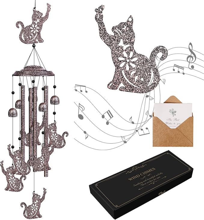YHmall Wind Chimes for Outside, 35" Memorial Windchimes Outdoors Cat Gifts for Women, Mom, Patio Porch Garden Decor