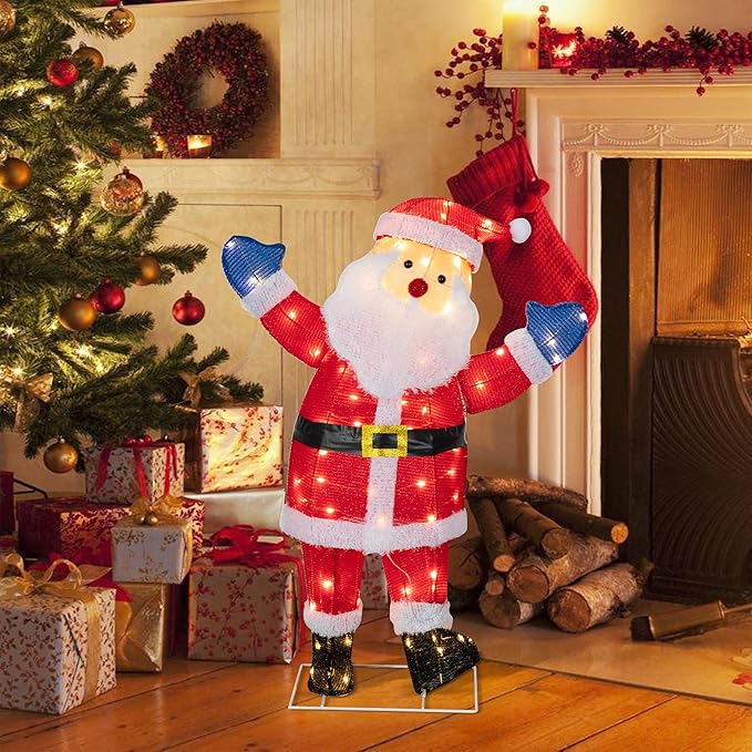 Lighted Christmas Santa Claus Outdoor Decorations, Christmas Standing Santa Claus 3D Super Large Lighted Holiday Displays Family Set Decoration Outdoor Indoor Yard
