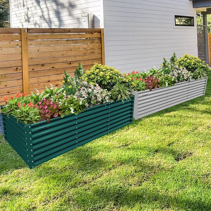 2 Packs Rectangular 8x3x2FT Galvanized Raised Garden Bed Kit Metal Ground Planter Box Outdoor Bottomless Planter Raised Beds for Vegetables Flowers Herbs Fruits, Green