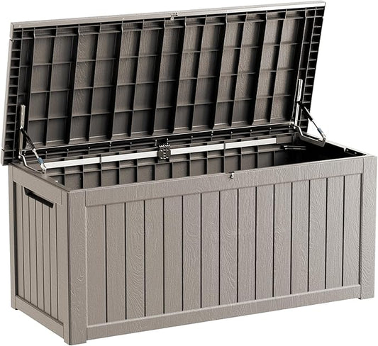 270 Gallon Lockable Resin Outdoor Storage Box, Waterproof & Weather Resistant Deck Box for Patio Cushion, Garden Tools & Pool Accessories, Grey